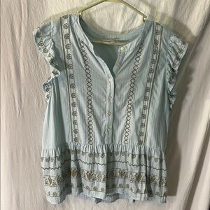 Light Blue Ruffle Sleeve Top